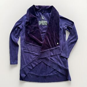 Adrienne Vittadini Cardigan Open Shawl Sweater Purple Velour Womens Size Medium